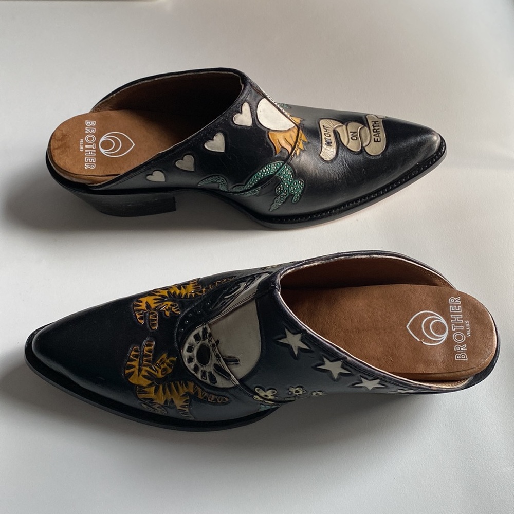 Brother Vellies Doodle cowgirl mules. Stand out from the crowd super fly slipons - Picture 4 of 15